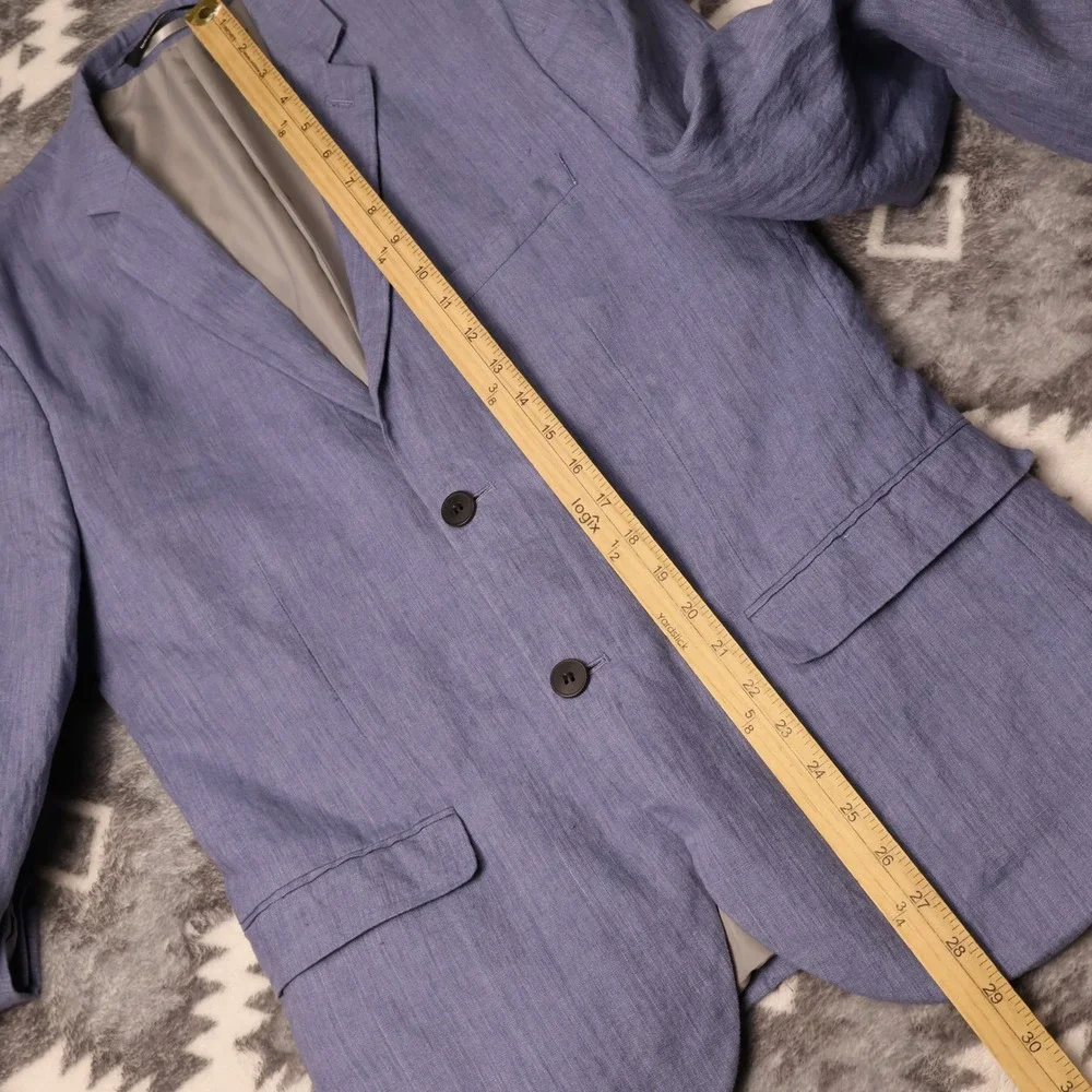 H&M Mens Blue 100% Linen Slim Fit Blazer Sport Coat 40R 0341234 3